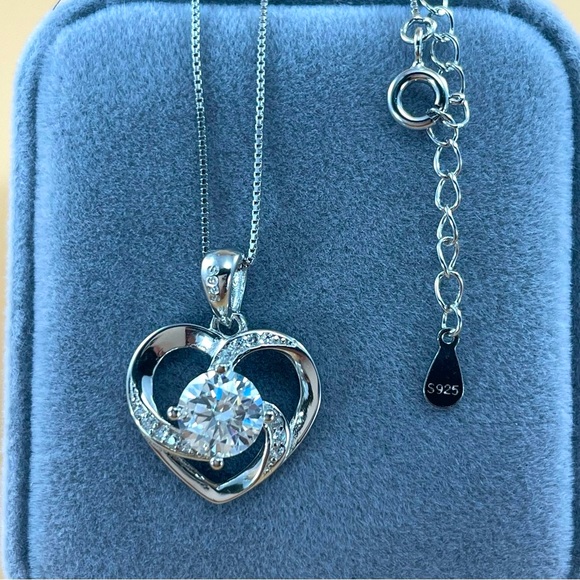 1ct Certified Moissanite Round Cut Heart Sterling Silver Fine Pendant Necklace